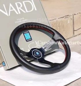 NARDI 350MM Deep Cone 9cm Perforated Leather Black Spoke Sport Steering Wheel - Picture 1 of 20