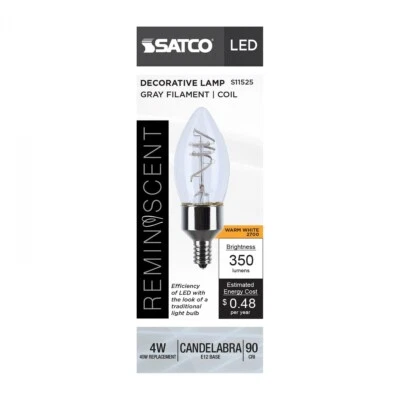 Satco S11525 - 4 Watt LED B11 Coil Vintage Light Bulbs - 2700K (2,6, or 12 PK) - Image 1 of 4