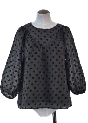 Oliver Bonas Blouse Top Black Polka Dot Chic Puff Sleeve Layered Size UK 10 - Image 1 of 4