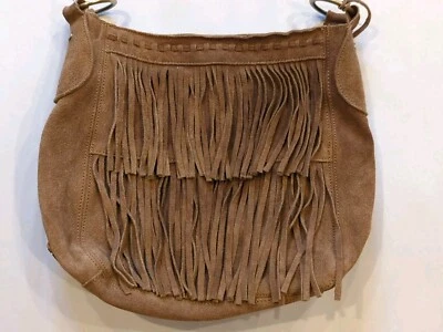 Bolso de mano Guess con flecos de cuero gamuza beige tostado Y2K Hobo Boho Hippie Foto 1 de 4