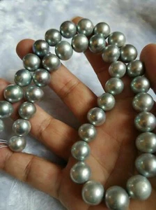 AAAA 11-12mm 18" AAA real natural south sea Gray pearl necklace 18k clasp - Picture 1 of 14