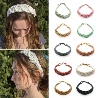 Diadema tejida de ganchillo turbante boho para mujeres diadema elástica envoltura hueca Foto 1 de 4