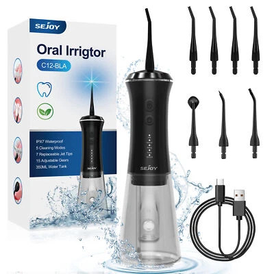 SEJOY Water Flosser Cordless 350ml Water Flosser Dental Oral Cleaner 9 Jet Tips