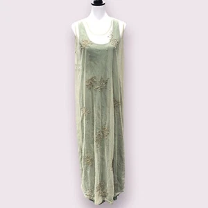 Victorian Trading Co Hopeless Romantic Dress Size L Green Beaded Mesh Maxi Fairy - Picture 1 of 7