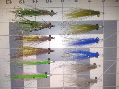 12  Each #1 Clouser Minnow Assortment , Blue, Olive, Shad Gray, Baby Small mouth - Image 1 of 4