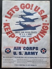 1943 WW2 USA AMERICA LET'S GO KEEP 'EM FLYING PLANE AIRCRAFT PROPAGANDA POSTER