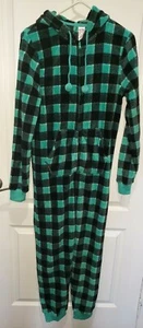 girl SOFT FLEECE SLEEPER 1 PC PAJAMA size MEDIUM black teal block print SO BRAND - Picture 1 of 2