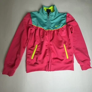 Nike Girls Track Jacket Full Zip Swoosh on Front Pink Aqua Size 6 #13648 - Picture 1 of 10