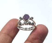 Natural Diamond Ring, Raw Gemstone Ring, Bridal Pink Sapphire Ring, Rough Rings