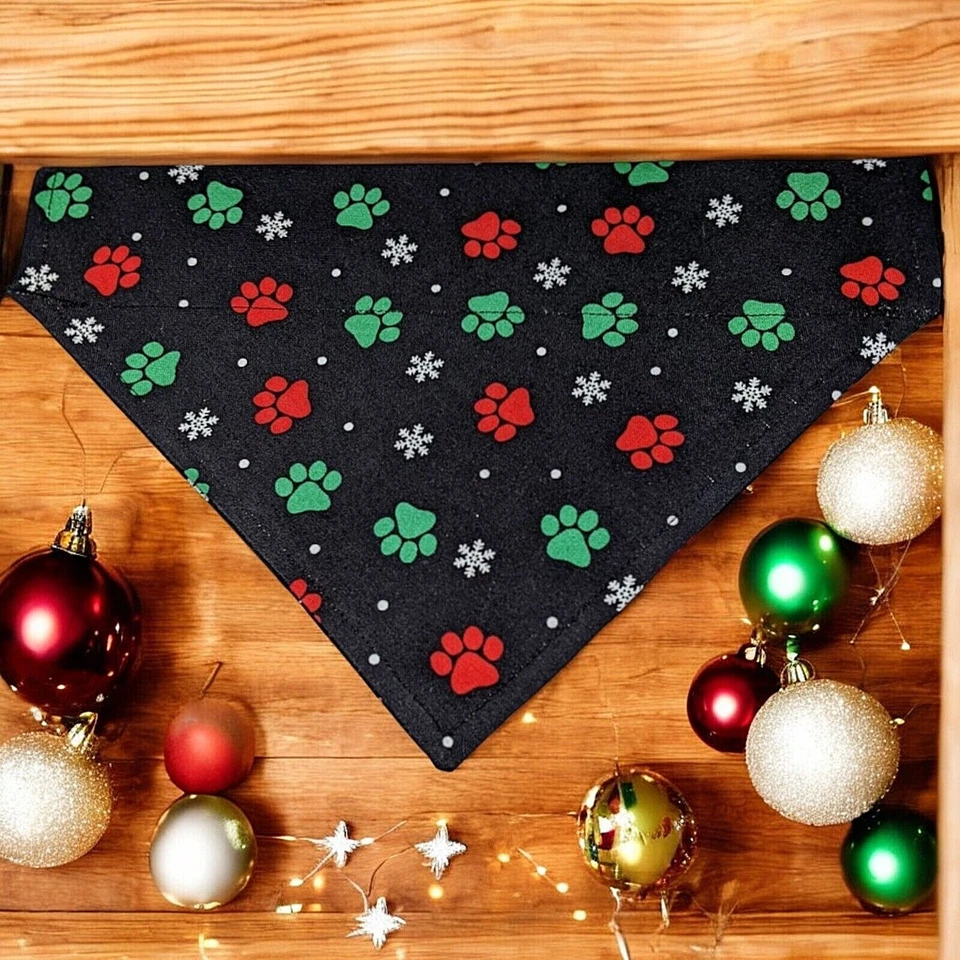 Pañuelo de Navidad para Perro SOBRE EL CUELLO Estampado de Patas Pañuelos Deslizables en Bufanda Foto 1 de 4