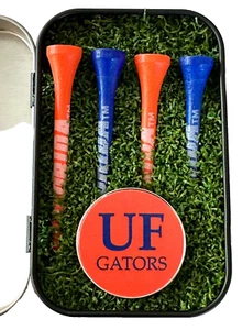 UF Gators.. Golf Ball Marker in Gift Tin with 4 Gator Tees... Gift Box - Picture 1 of 4