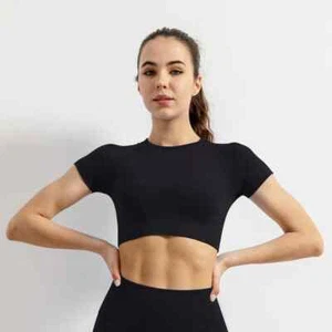 Women seamless Yoga T-shirt Sports gym short top Gym training shirt Short sleeve - Picture 1 of 31