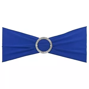 25PCS Blue Stretch Chair Sashes 14"x5" Elastic Chair Bows with Buckle Slider - Picture 1 of 7
