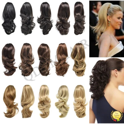 Claw Clip In Ponytail Extensions Hair Piece Wavy Thick Real Jaw Pony Tail 14" US - Image 1 of 4