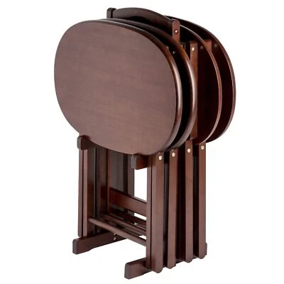 Winsome Wood Nathan 5 Piece Oval Snack Table Set Cappuccino Storage Stand - Image 1 of 4