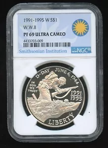1991-1995 -W WWII Commemorative S$1 NGC PF 69 Ultra Cameo Smithsonian - Picture 1 of 2