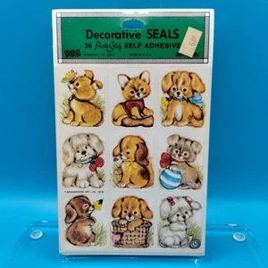 Vintage Eureka süße Welpen Hunde Aufkleber Weinbrand Kunst 4 Blatt beschädigte Verpackung - Bild 1 von 11