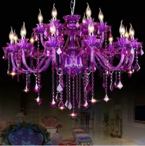 European purple Crystal Chandelier Living Room Candle Light LED Ceiling Lamp - Picture 1 of 11