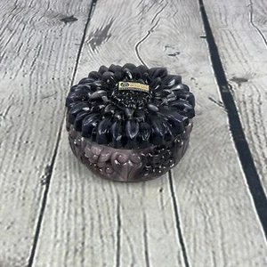 Bohemia Glass Trinket Box Dish Jewelry Purple Sunflower Czechoslovakia VTG - Picture 1 of 8