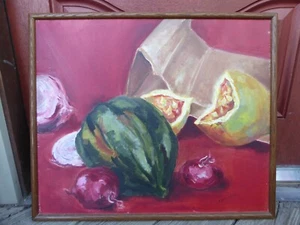 Lg Signed Still Life Painting "Acorn Squash" Grosse Pointe, MI Artist Chicoine - Picture 1 of 4