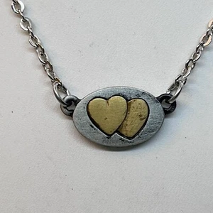 Vintage Park Lane Double Heart Necklace 16" Silver / Gold Two Tone Signed RARE - Picture 1 of 8