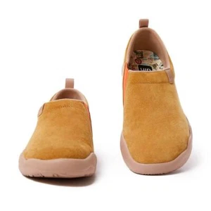 UIN Men's Travel Walking Shoes Slip On Casual Cow Suede Toledo2(Khaki)New No Box - Picture 1 of 10