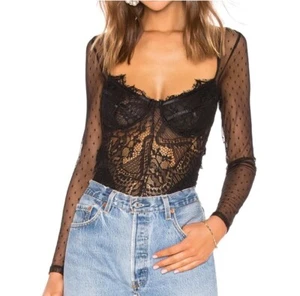 Bardot Small (4) Farrah Bodysuit Lace Open Back Black NWT Revolve Sold Out - Picture 1 of 10