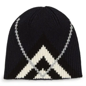$330 Burberry Dark Charcoal Blue Chevron Knit Cashmere Beanie - Picture 1 of 5