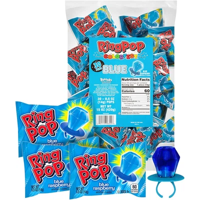 Individually Wrapped Blue Halloween Candy, 30 Ct Bulk Lollipop Pack, Raspberry F - Image 1 of 4