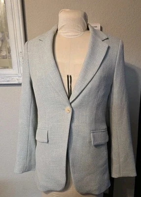 Blazer H&M Mujer Talla S Lino Tweed Look Verde  Foto 1 de 4