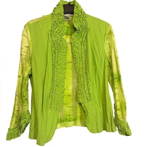 Alberto Makali Lime Green Ruffle Trim Textured Jacket Women’s Medium – Artsy - Picture 1 of 7