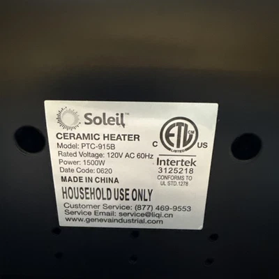 Calentador Cerámico Digital Eléctrico Soleil 1500W Interior, Negro PTC-915B - NUEVO Foto 1 de 4