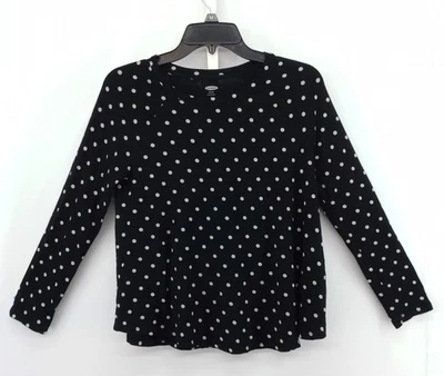 Blusa Antigua Azul Marino Niñas Talla XL (14) Negra Lunares Manga Larga Cuello Redondo Top Foto 1 de 4