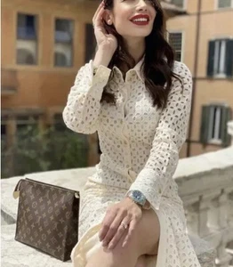 ZARA WOMAN MIDI DRESS S FITTED OPENWORK EMBROIDERED ECRU SS21 4786/109. - Picture 1 of 4