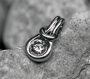 Authentic 14K White Gold .75 CT Natural Round Diamond Solitaire Pendant Charm - Picture 1 of 6