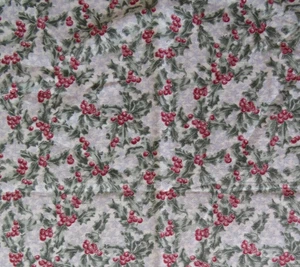 DAVID TEXTILES ENGLISH COLLECTION  holly berries on grey Christmas 1/2 yd - Picture 1 of 4
