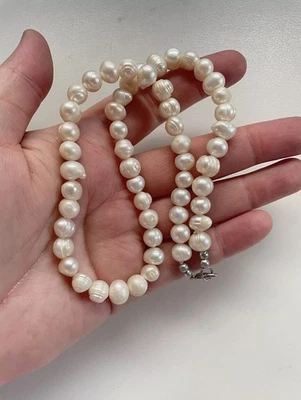 Collar de perlas barrocas enchapadas en plata fina vintage Estate 16" Foto 1 de 4