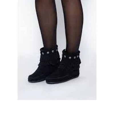 MINNETONKA Gamuza Flecos Mocasín Botines Negro Talla 9 SUROESTE Zapatos Foto 1 de 4
