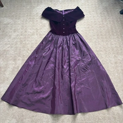 Alfred Angelo VTG Velvet Taffeta Dress Women 8 Purple Long 80s Retro Prom Formal - Image 1 of 4