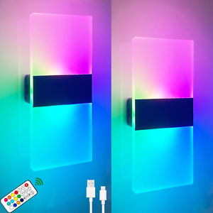Aozhate 2 Pack Wireless Battery Operated RGB Wall Sconce, Dimming LED Modern Wal
