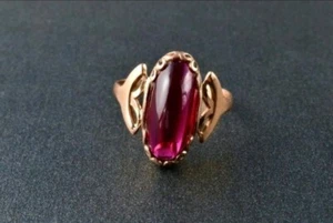 Vintage UdSSR Sowjetunion Rubin Goldring 583 Cabochon - Bild 1 von 11