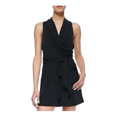 Catherine Malandrino Mujer Seda Mameluco Negro Corbata Cinturón Cremallera Trasera Talla 8. Bolsillo Foto 1 de 4