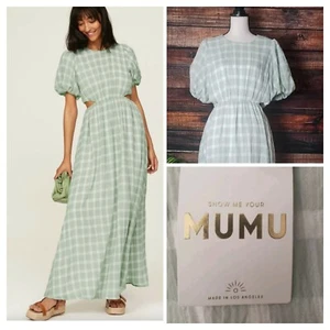 Show Me Your Mumu Dress Size Large Eloise Maxi Light Green Gingham Cutout Womens - Picture 1 of 14