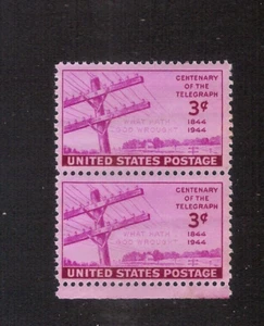 US STAMP 924 PAIR PINK 3c Centenary of Telegraph 1944 MINT NH OG FREE SHIP - Picture 1 of 1