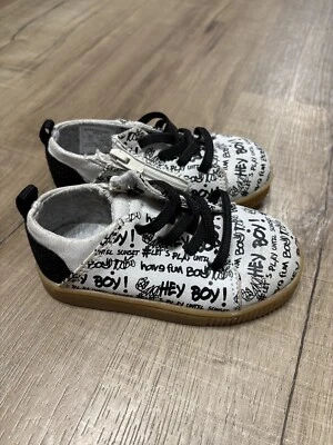 Zara Toddler Boy Sneakers Black White Size 21 “Hey Boy” - Image 1 of 4