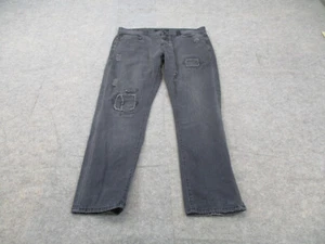 Sean John Jeans Mens 40 Black Denim Straight Leg Patchwork Distressed 40x34 - Picture 1 of 7