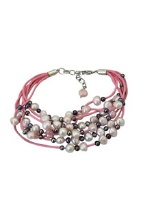 VAL Seven Strand Pink Cord and 925 Bracelet with Pearls - Picture 1 of 6