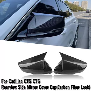 Carbon Fiber Look Rearview Side Mirror Cover For Cadillac CT5 CT6 2019-2024 2021 - Picture 1 of 18