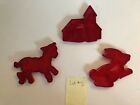 3 Vintage Red Translucent Easter Cookie Cutters, USA