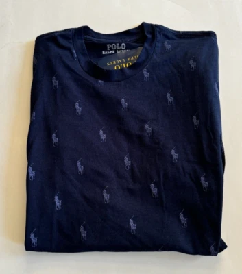 NUEVO CON ETIQUETAS Para Hombres Polo Ralph Lauren Allover Poni Logo Manga Larga Crew Tejido Camiseta para Dormir Foto 1 de 2